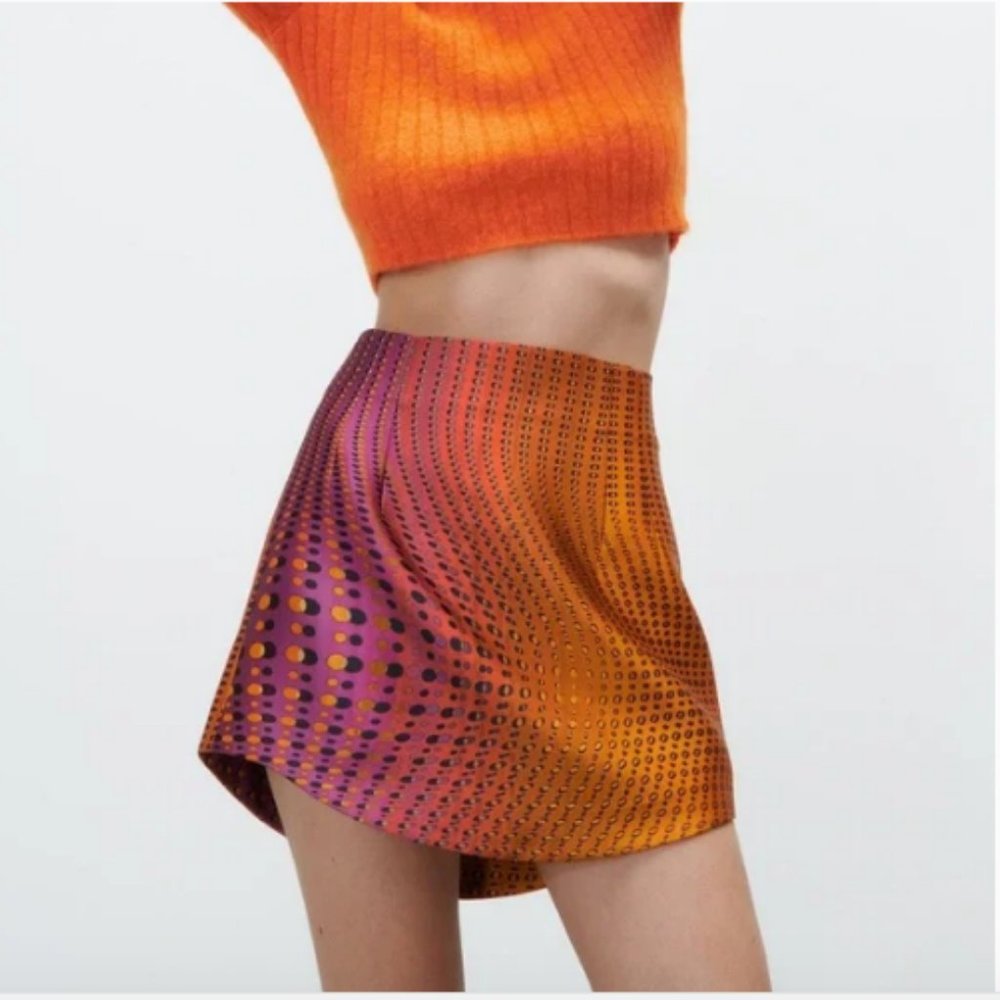 LAST ONE! BLOGGER'S FAVE! Zara High Waisted Short Skirt Orange Pink Sz M, L NWT - Picture 14 of 16